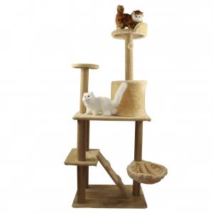 2 Level Wooden Cat Tree Outdoor For Heavy Cats Beige Home Coffee Shops Luxury 150cm 170cm 180cm