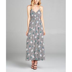 Chinese Clothing Manufacturers Black Stripe Sexy Maxi Dress Floral Ladies