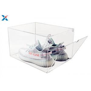 China Transparent Color Acrylic Shoe Box Customized Shape Different Sizes With Drop Front supplier