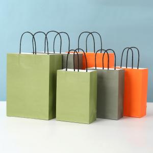 Hot Style Fashion Blank Twist Handle Kraft Paper Shopping Bag with Hand Length Handle