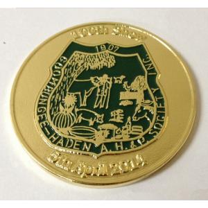 Gold plated commemorative coin with paint design,China factory for metal anniversary coins