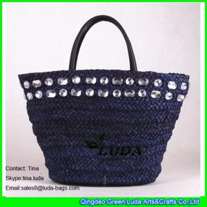 LUDA navy blue acrylic decoration cornhusk straw beach bags wholesale