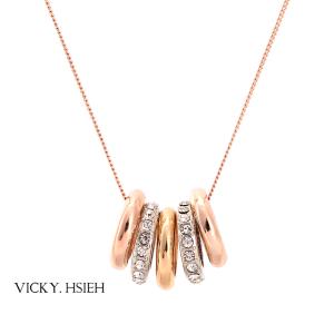 China VICKY.HSIEH Multi Tone Crystal Rhinestone Pave Five Ring Pendant Necklace Chain supplier