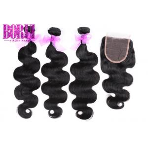 China Malaysian Virgin Human Hair Extension Bundles Body Wave With Closure Natural Black supplier