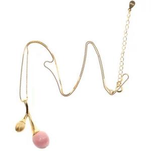 18K Yellow Gold Plated 925 Silver Pink Shell Carved Tulip Pendant Charm Necklace(EZ760003)