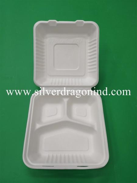 Disposable Biodegradable Sugarcane Pulp Paper 9inch 3compt. Lunch Box, sugarcane