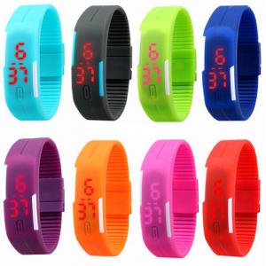 China Ultra Thin Sport Digital Led Bracelet Watches In Hard PU Material, Customized Logo On The Buckle supplier