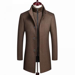 Double Collar Winter Mens Wool Long Coat with Removable Waistcoat and Custom Slim Design