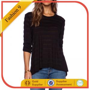 China Black Long Sleeved Blouse with Rib knit edges supplier