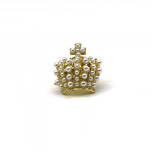 Crown Shaped Mens Diamond Cufflinks Inlaid Pearl Gold Color ODM