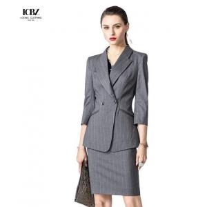 China Solid Pattern Women's Office Wear Custom Dark Gray Striped Professional Work Suit supplier