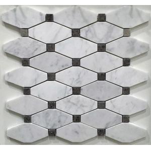 White And Grey Slate Stone Mosaic Tile Diamond Carrera Venato Marble Black Dots Polished