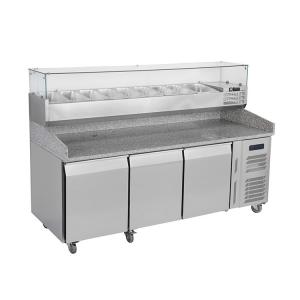 China 3 Doors Refrigerated Saladette Counter Professional Stainless Steel Salad Fridge Counter supplier