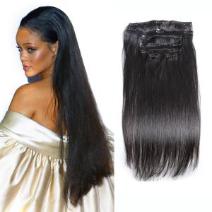 Color #1 Black Hair Clip In Human Hair Thick 7 Pieces 14 Clips Brazilian Human Hair Extension