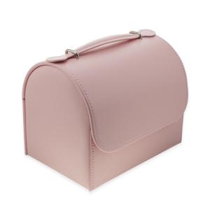 China Serafil Thread Pink Portable Leather Jewelry Box With Handle supplier