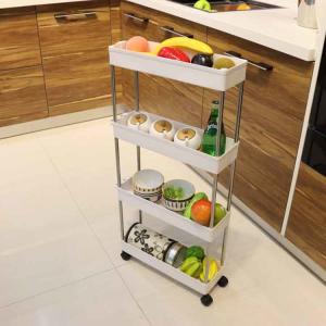 China Washable 4 Tier Storage Rolling Cart , Flexible Detachable Narrow Storage Trolley supplier