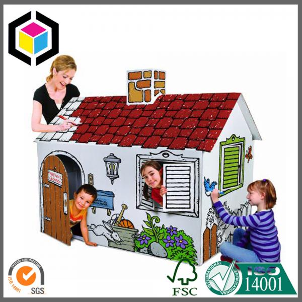 DIY Corrugated Cardboard Play House for Children; Color Print Play House