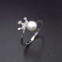 China Minimalist Style Single Pearl Ring 925 Silver With Royal Crown Shape on sale