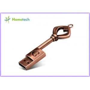 China 64GB / 32GB Metal Bronze Heart Key Flash Drive USB 2.0 Pendrive Memory Stick Drives supplier