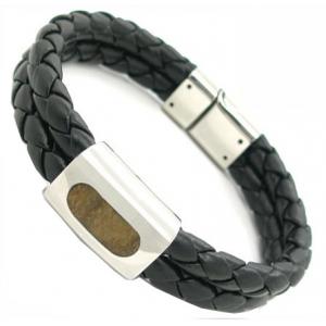 China Custom size black or coffe negative ion magnetic leather bracelet with stainless steel supplier