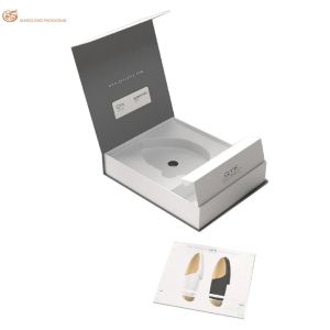 China Caja de embalaje de limpieza facial con tapa, caja de papel de cosméticos magnéticos gris con bandeja de flotación wholesale