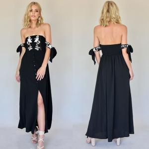 New Boho Off Shoulder Summer Backless Maxi Dresses With Tie Up Sleeves