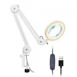 China USB power input magnifier led lamp observation task desk  magnifying lamp with swivel arm clamp stand supplier