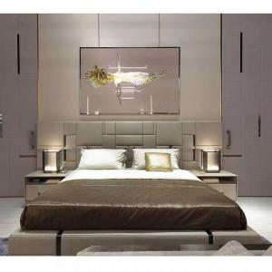 China High End Hotel Genuine Leather King Size Bed Titanium Stainless Steel Beds supplier