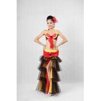 China Ruffles Belly Dancing Outfits 3 Tones 4 Tiered Pleated Tulle Side Slit Maxi Skirt on sale