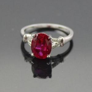China White Gold Plated Sterling Silver Oval Cubic Zircon Ruby Ring(F56) supplier