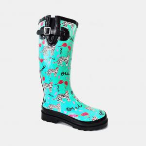 China BSCI Cheetah Slip Resistant Waterproof Rubber Rain Boots For Womens supplier