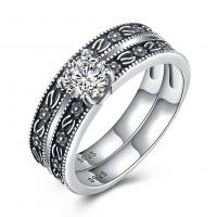 China High Quality Classic 925 Sterling Silver Diamond Studded Cluster Engagement Wedding Rings Set on sale