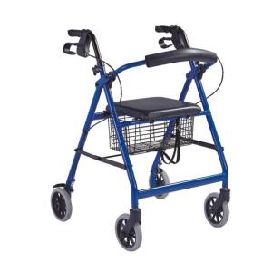 China Powder Coated 4 wheel folding Aluminum Rollator walker with fold back backrest wholesale