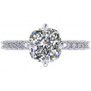 OEM 18k White Gold Diamond Ring , Cushion Cut Engagement Ring 8.13×7.87×5.13mm