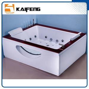 China Indoor Double Whirlpool Tub With Oak Edge Cover , Seamless Air Bubble Bathtub wholesale
