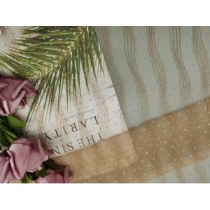 Khaki Polyester Crinckle Mesh Pleated Lace Fabric For Evening Dress