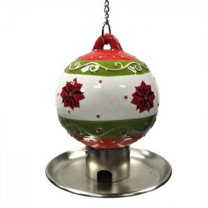 Outdoor Ceramic Christmas Ball Metal Bird Feeder With Plated Stamping Iron Food Plate