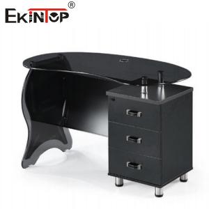 Wood Metal Glass Corner Computer Desk Black Smooth Glossy Finish