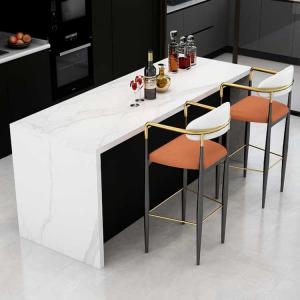 62.9 Inch Bar Table Stool Set White Marble Wood Grain Thickness 25mm With Chairs