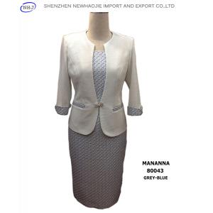 China Grey-blue/pink collarless blended woven ladies dress suit supplier