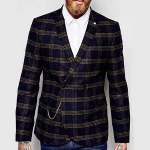 Slim Fit Notch Lapels Mens Flight Jacket Check Wool Coat Latest Blazer Design