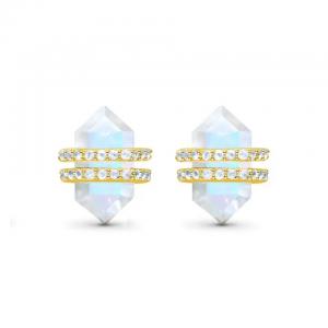 China 925 Sterling Silver Natural Stone Jewelry Hexagon Cut Blue Rainbow Moonstone Stud Earrings supplier