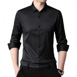 China Anti-pilling Men's Long Sleeve Plain Shirts with Polyester Viscose Silk Acrylic Logo supplier