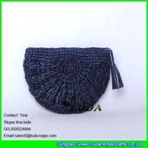 China LUDA navy blue raffia handbags fashion handmade raffia straw clutch bag supplier
