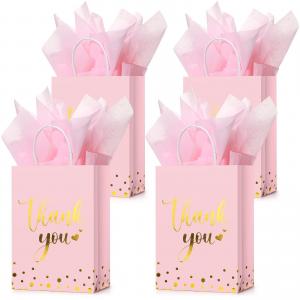 China Gravure Printing Custom Color Pink Paper Thank You Gift Kraft Paper Bags With Logo Print supplier
