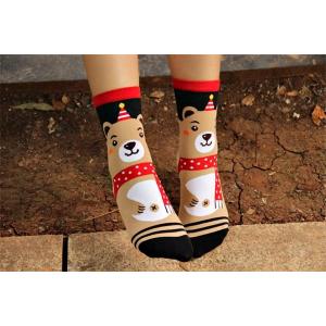 Lovely christmas bear patterned design winter cotton socks for women