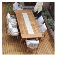 China Durable Simple Patio Furniture Garden Table And Chairs Teak Outdoor Dining Set on sale