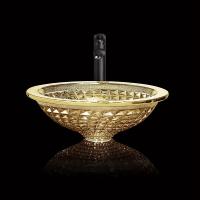 China Chromed Clear Glass Bowl Sink Golden Wash Hand Modern Crystal Bathroom Vanity on sale