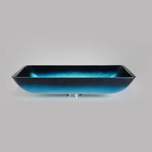 Gradient Blue Tempered Bath Wash Basins Glass Bowl Rectangular Table Top Solid