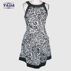 China New fashion round neck sleeveless flower printed casual dresses brand pretty women knitted dress in cheap price supplier